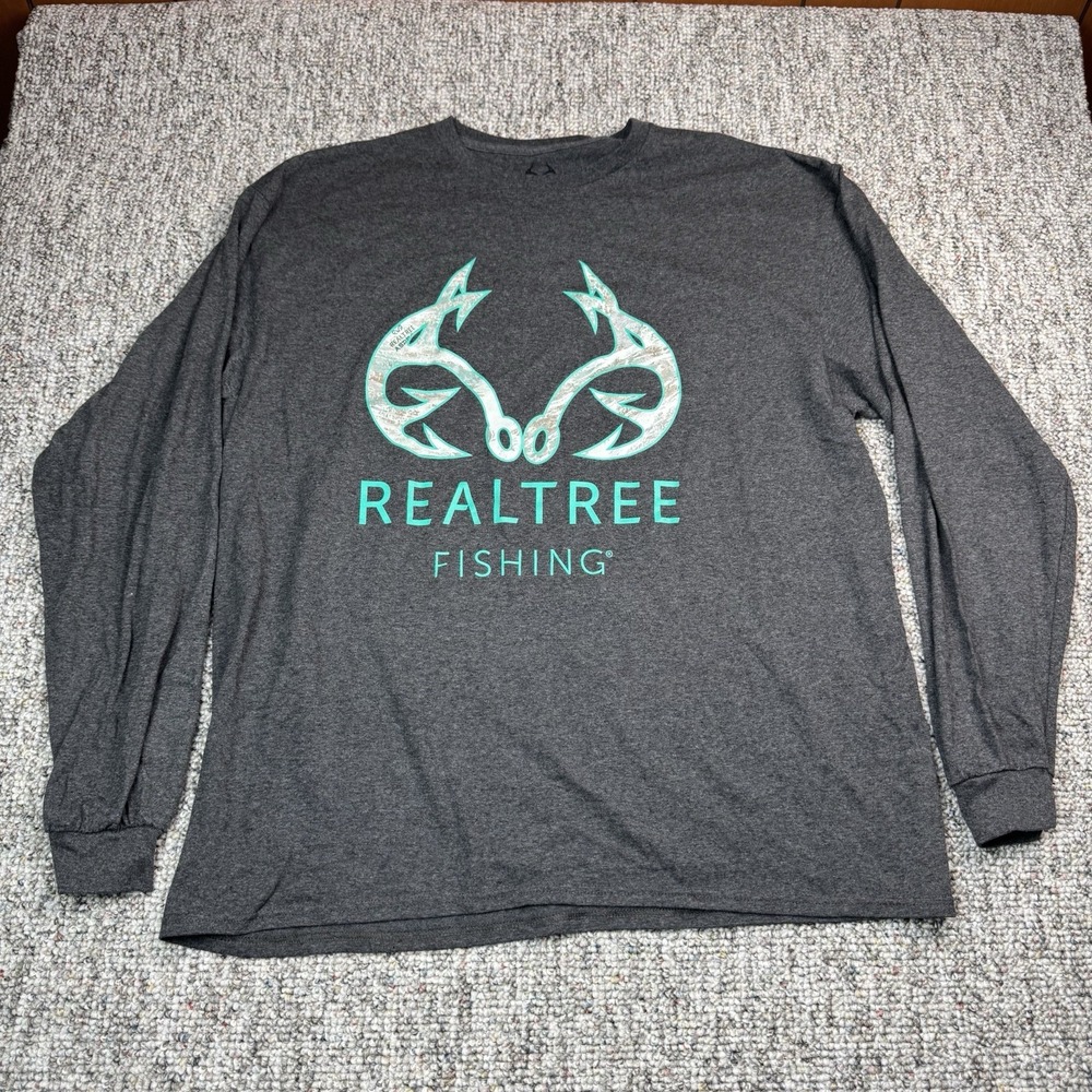 Realtree Fishing Shirt Mens XL Long Sleeve Crew Neck Heather Gray